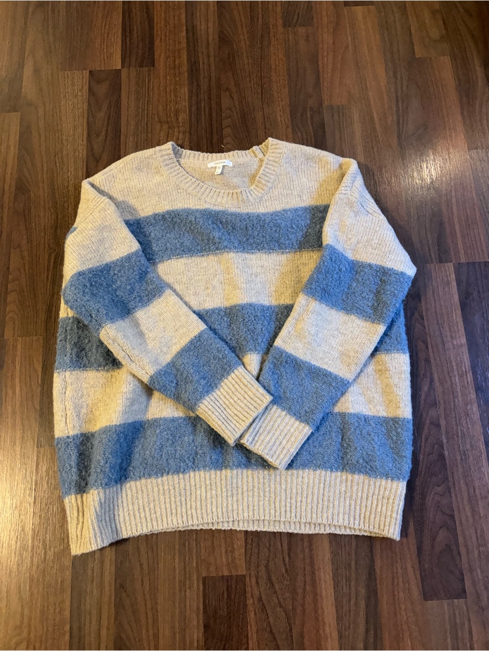 Striped Crewneck Sweater in Light Blue and Cream - Men